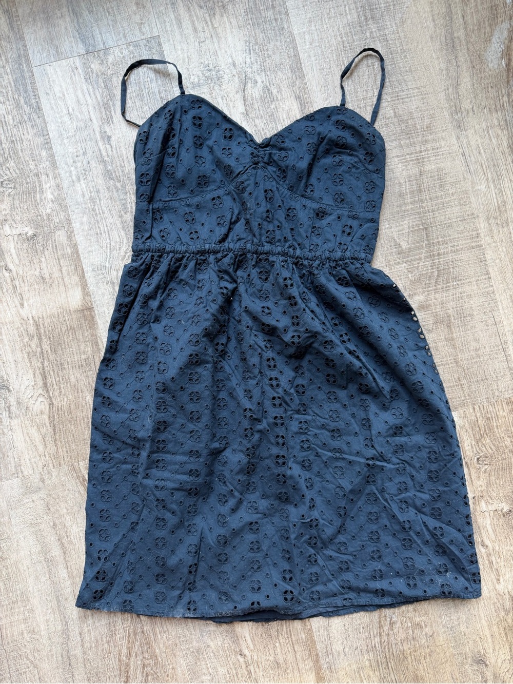 J. Crew Black Eyelet Spaghetti-Strap Mini Dress
